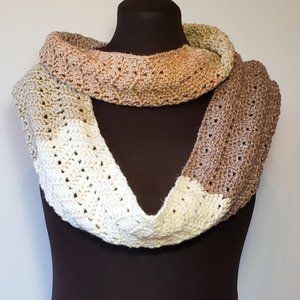 White & Browns Handmade Crochet Infinity Scarf